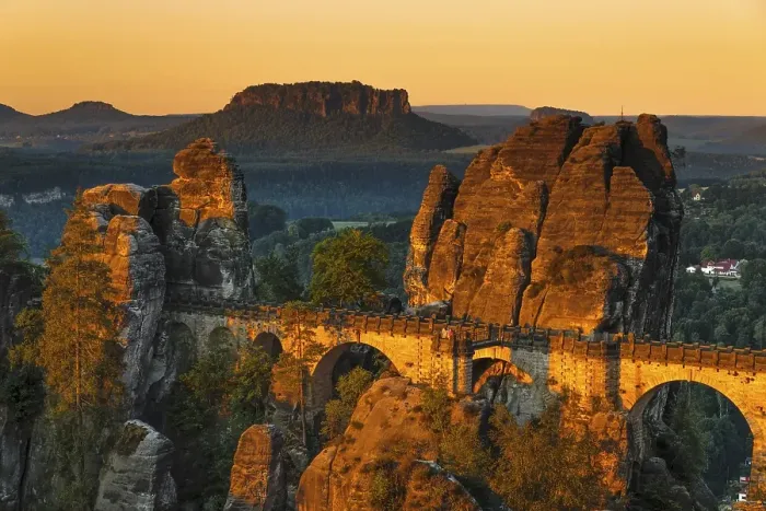 Framed Print : Sunrise at the Bastei Bridge, Bastei near Rathen