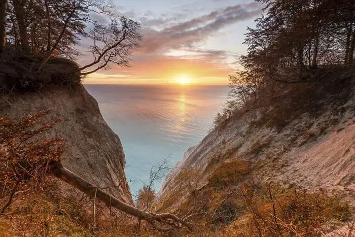 Framed Print : Sunrise at the chalk cliffs Moens Klint