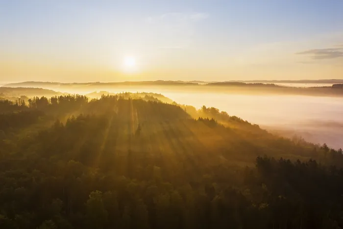 Framed Print : Sunrise with fog in the Isar valley