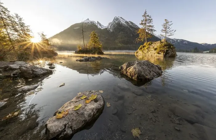 Framed Print : Sunrise at Hintersee with fog, Hochkalter in the back Framed Print : Sunrise at Hintersee with fog, Hochkalter in the back
