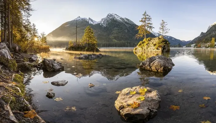 Framed Print : Sunrise at Hintersee with fog, Hochkalter in the back Framed Print : Sunrise at Hintersee with fog, Hochkalter in the back