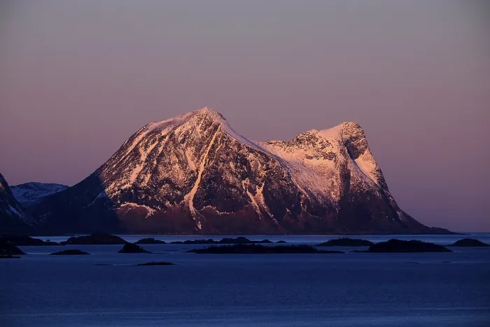 Framed Print : Sunrise in mountain fjords, Teisteneset