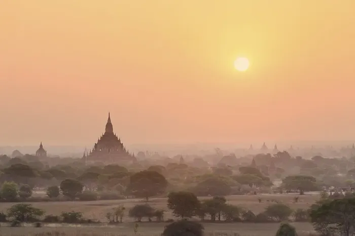 Framed Print : Sunrise, pagodas, temples, stupas