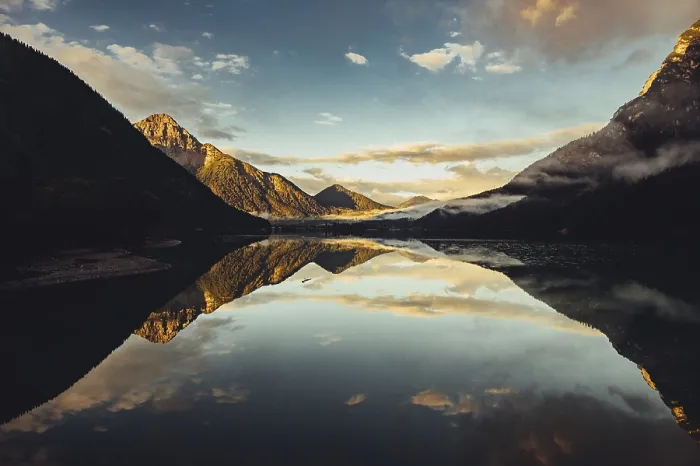 Framed Print : Sunrise with reflections in Lake Heiterwanger See in Tyrol in the Alps in Austria Framed Print : Sunrise with reflections in Lake Heiterwanger See in Tyrol in the Alps in Austria