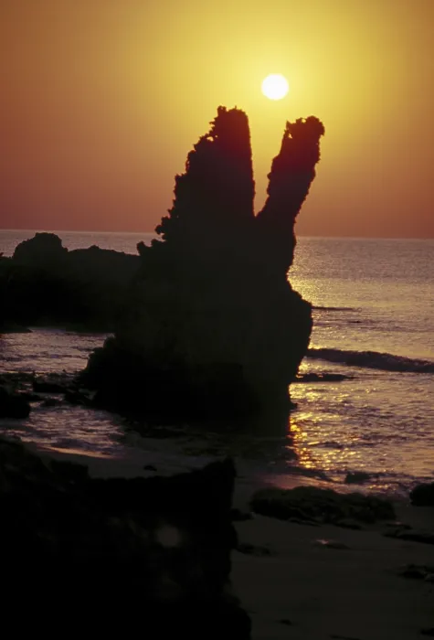 Framed Print : Sunrise at Sea-stack, rocky pillar at Saurashtra