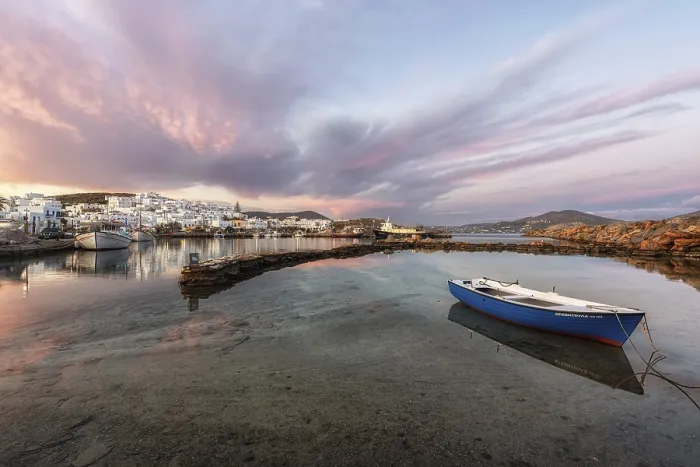 Framed Print : Sunrise view over Naousa Marina in Paros taken during winter season Framed Print : Sunrise view over Naousa Marina in Paros taken during winter season