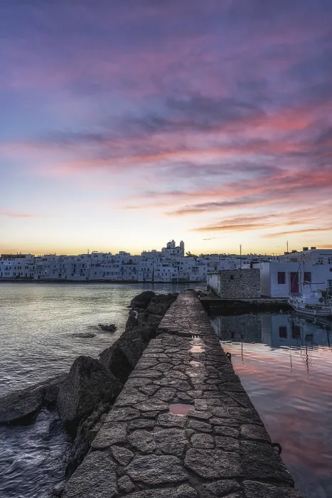 Framed Print : Sunrise view over Naousa Marina in Paros taken during winter season