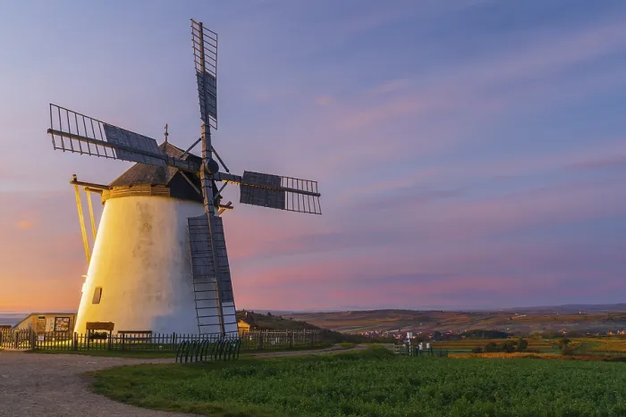 Framed Print : Sunrise. Windmill Retz, located in Lower Austria