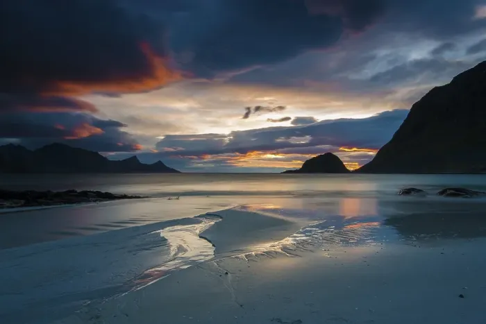 Framed Print : Sunset at the coast, near Haukland