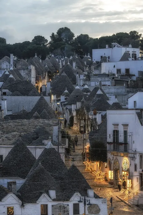 Framed Print : Sunset light over Trulli houses with conical roofs in Alberobello Italy