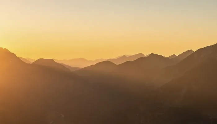 Framed Print : Sunset behind mountain silhouette Framed Print : Sunset behind mountain silhouette