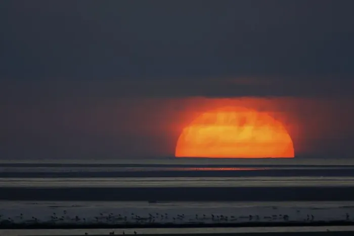 Framed Print : Sunset over the mudflats on the island of Minsener Oog
