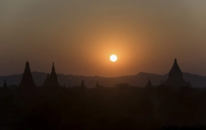 Framed Print : Sunset over Old Bagan, Myanmar, Asia