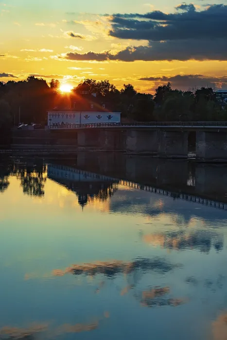 Framed Print : Sunset, Old Inn Bridge over the Inn
