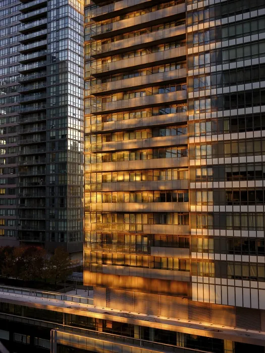 Framed Print : Sunset reflecting on skyscraper glass