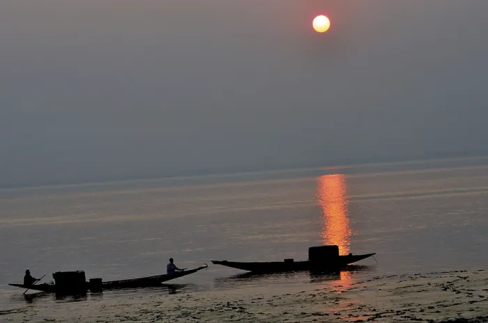 Framed Print : Sunset at river hooghly at Diamond harbour
