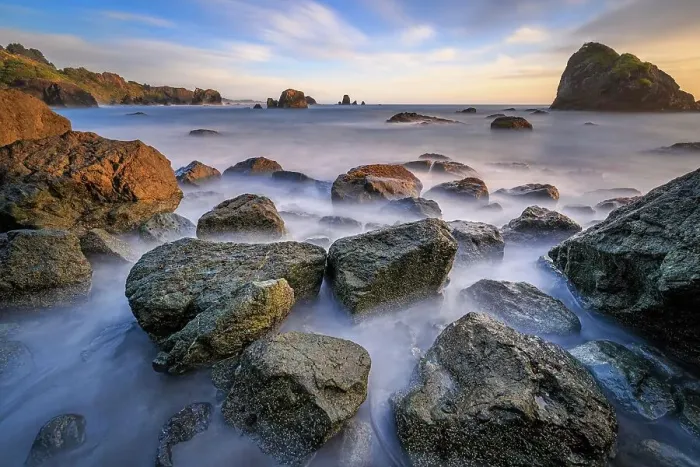 Framed Print : Sunset at a Rocky Beach, Northern California, USA, North America