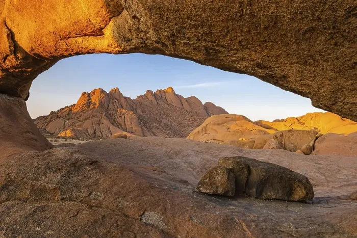 Framed Print : Sunset at the Spitzkoppe in Namibia, Bogenfelsen