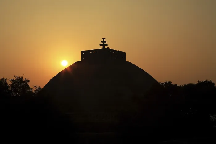 Framed Print : Sunset against Stupa 1 constructed by king Ashoka