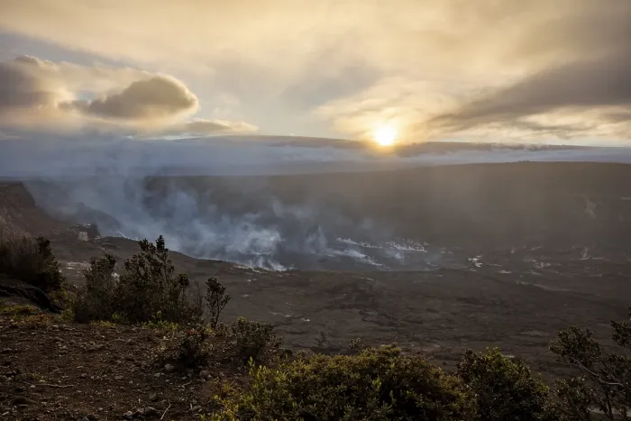 Framed Print : Sunset behind volcano Mauna Loa