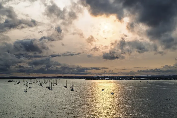 Framed Print : Sunset of Yachts over Ramshorn Lake and Brownsea
