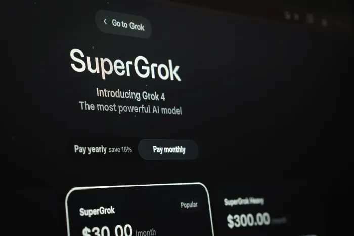 Framed Print : SuperGrok advertisement for Grok 4 with payment options emphasized