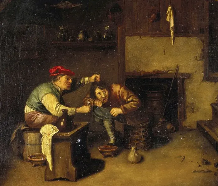 Framed Print : A surgeon pulling a tooth, oil painting after A