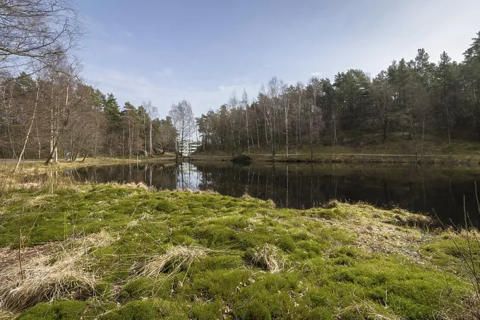 Framed Print : Svarttjern is a pond in Baneheia in Kristiansand