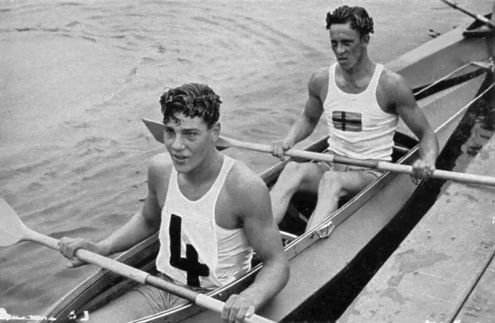 Framed Print : Sven Johansson and Eric Bladstroem won the gold medal in the folding boat double for Sweden Framed Print : Sven Johansson and Eric Bladstroem won the gold medal in the folding boat double for Sweden