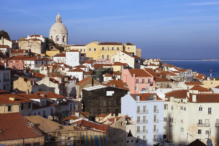 Framed Print : Sweeping view over Alfama district in the city of Lisbon in Portugal