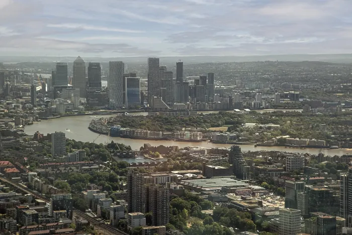 Framed Print : Sweeping views of London with the River Thames and modern skyscrapers on the horizon