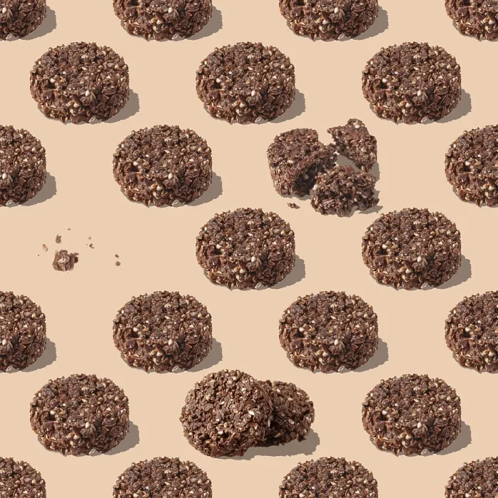 Framed Print : Sweets made of cereals and chocolate on a beige background