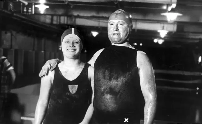 Framed Print : Two swimmers, 1920s, exact place unknown Framed Print : Two swimmers, 1920s, exact place unknown