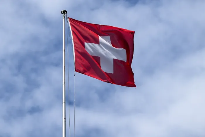 Framed Print : Swiss flag, Interlaken, Canton of Bern Framed Print : Swiss flag, Interlaken, Canton of Bern