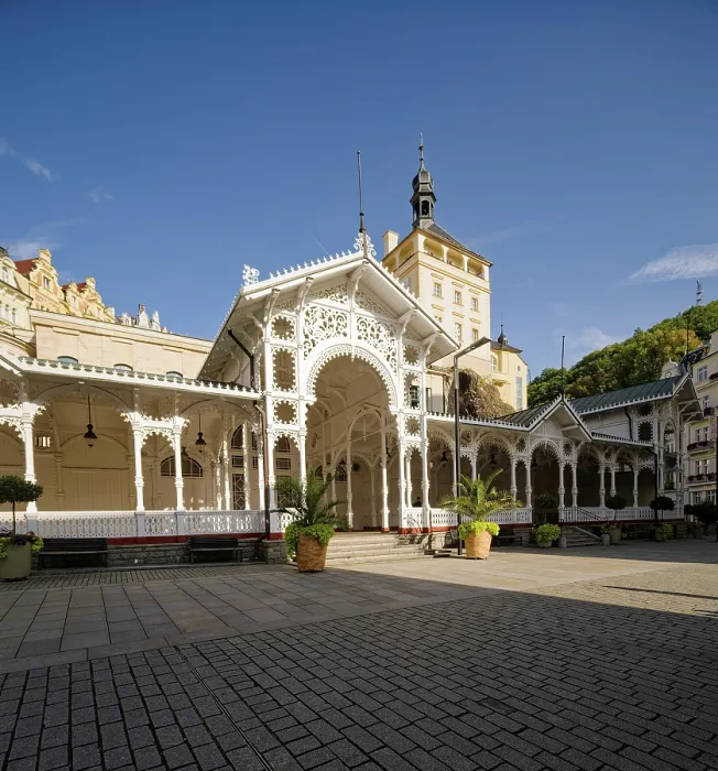 Framed Print : Swiss-style market colonnade and Gothic castle tower