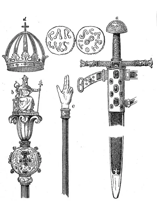 Framed Print : Sword, sceptre, staff and crown of Charlemagne