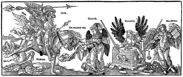 Framed Print : Symbolic leaflet about quality of life in the 17th Century in Germany Framed Print : Symbolic leaflet about quality of life in the 17th Century in Germany