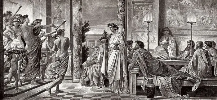 Framed Print : The Symposium or drinking party at the house of the tragedian Agathon in Athens Framed Print : The Symposium or drinking party at the house of the tragedian Agathon in Athens