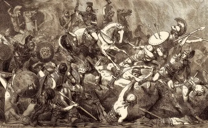 Framed Print : The Syracusan cavalry killing the Athenian soldiers