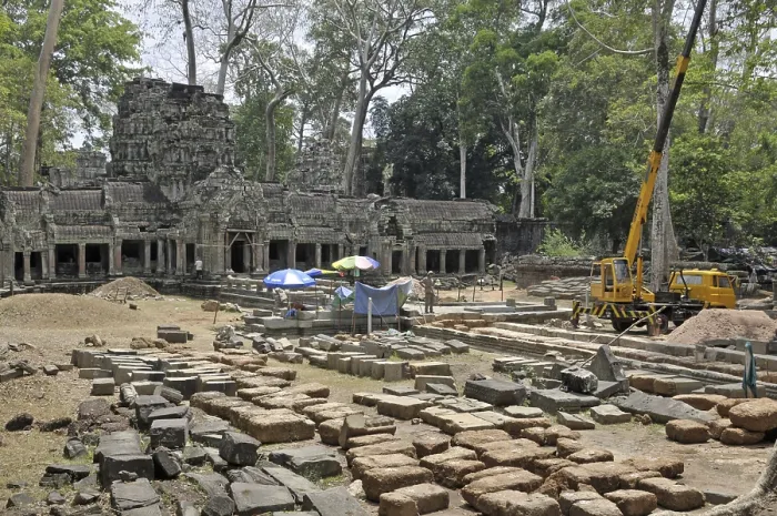 Framed Print : The Ta Prohm temple is being restored with Indian aid Framed Print : The Ta Prohm temple is being restored with Indian aid