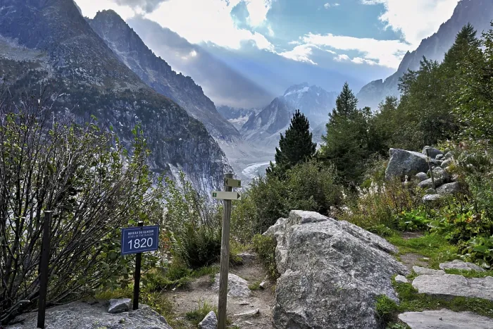Framed Print : Table showing the glacier status from 1820 from the Mer de Glace glacier