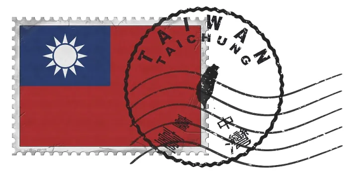 Framed Print : Taiwan Taichung Stamp with National Flag and Postmark