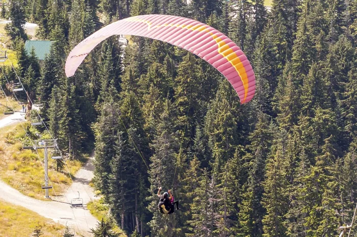 Framed Print : Take-off from Grouse Mountain near Vancouver by Paragliders