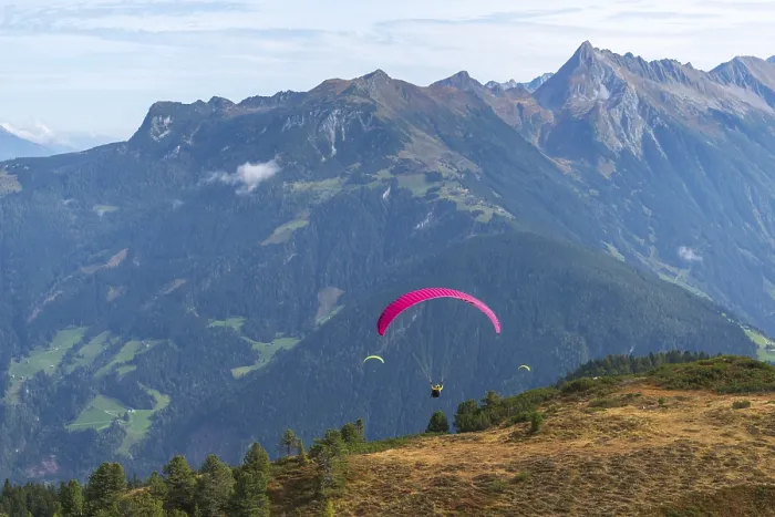Framed Print : Tandem paragliding flight, Penken Framed Print : Tandem paragliding flight, Penken
