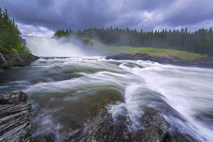 Framed Print : Tannforsen falls in spring near Are on the Indalsalven River
