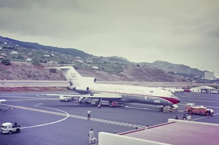 Framed Print : TAP Boeing 727 and aeroplane at the airport, Funchal, Madeira 1980s Framed Print : TAP Boeing 727 and aeroplane at the airport, Funchal, Madeira 1980s