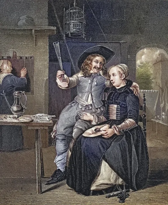 Framed Print : In the tavern, after a painting by Gabriel Metsu Framed Print : In the tavern, after a painting by Gabriel Metsu