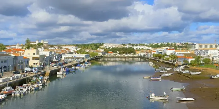 Framed Print : Tavira and harbor, Algarve, Portugal, Europe