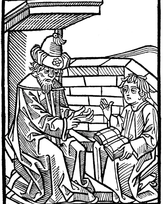 Framed Print : Teacher and pupil, woodcut from Ars memorativa of Anton Sorg