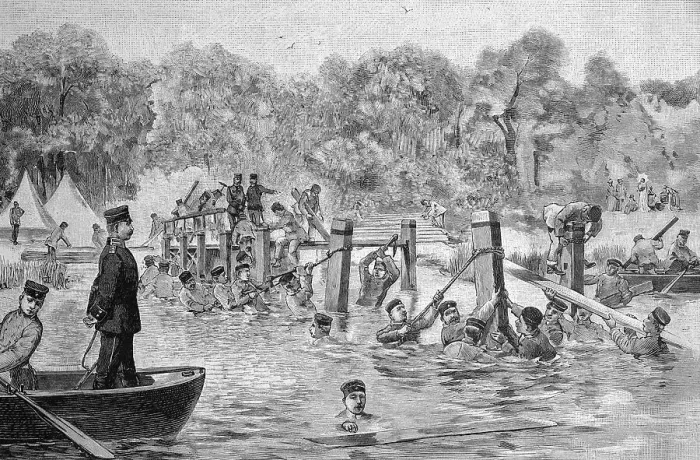 Framed Print : Tearing down a wooden bridge by the guard pioneer battalion